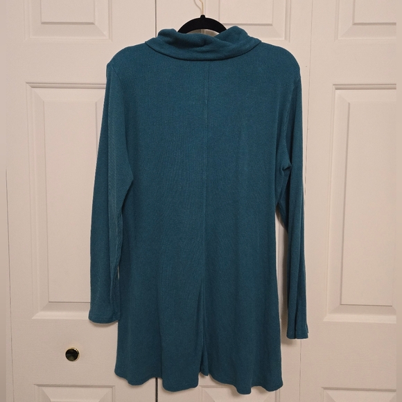 Soft Surroundings Teal Waffle Knit Pullover Quarter Zip Tunic Size Large - Picture 9 of 9